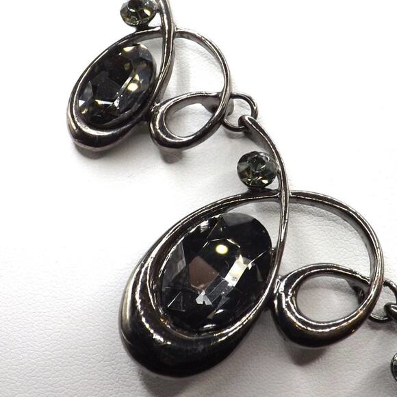 Silver Gray Large Rhinestone Looped Necklace, Gunmetal Gray, Rope Chain, 20 Inch - Picture 6 of 11